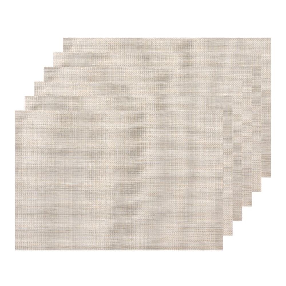 6 Set Placemats for Dining Table, Washable Woven Vinyl 18x12 inch Beige